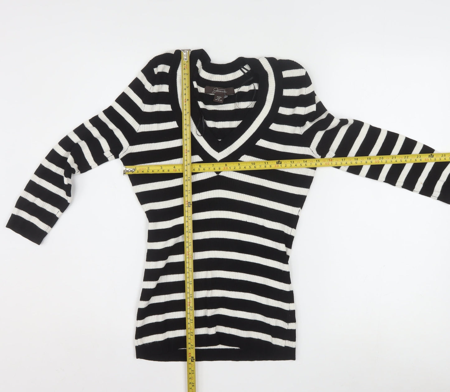 Jessica Women’s Black Stripe V-Neck Petite Jumper Size 8