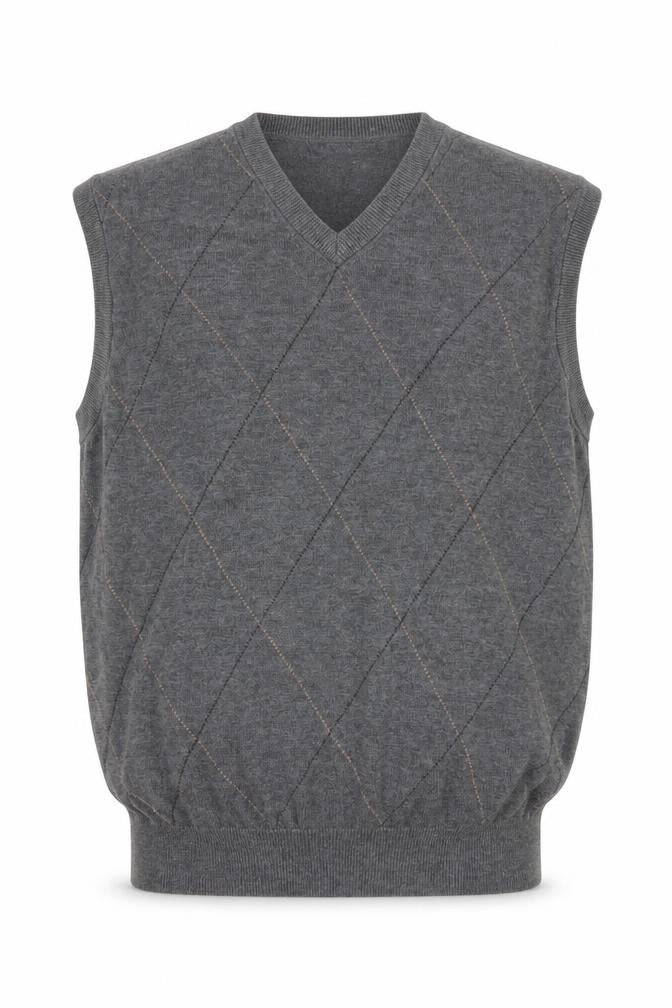 Dockers Men's Grey Argyle V-Neck Cotton Sleeveless Vest L