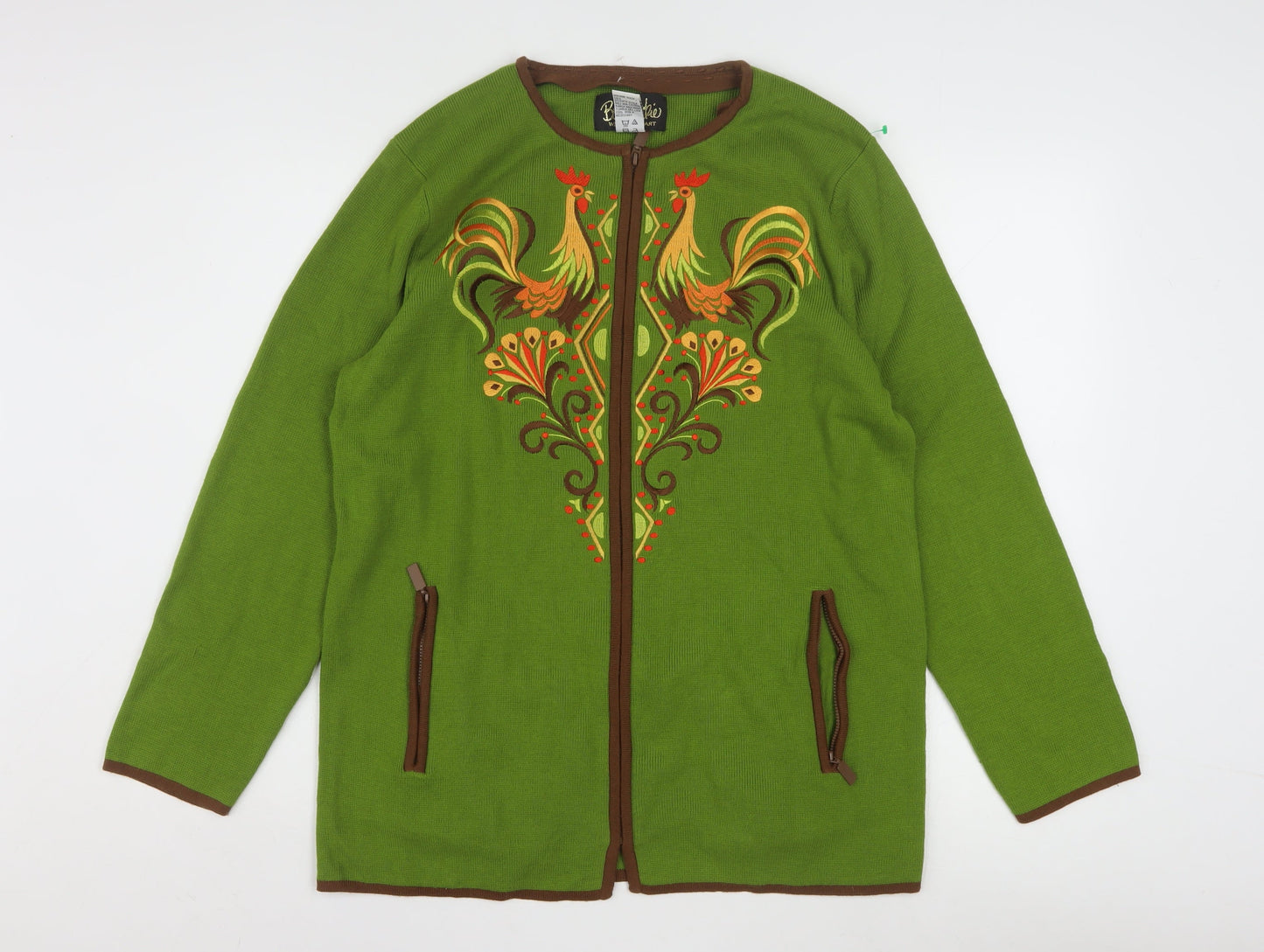 Bob Mackie Women's Green Embroidered Animal Cardigan M