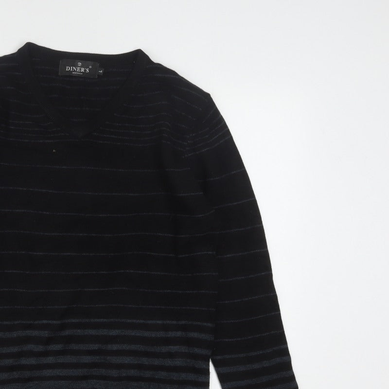 Additional view of Diner's Men's Black Striped V-Neck Knit Jumper, size L