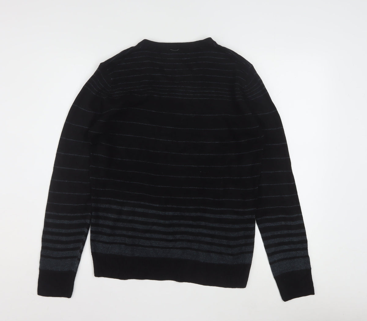 Brand and care label for Diner's Men's Black Striped V-Neck Knit Jumper, size L