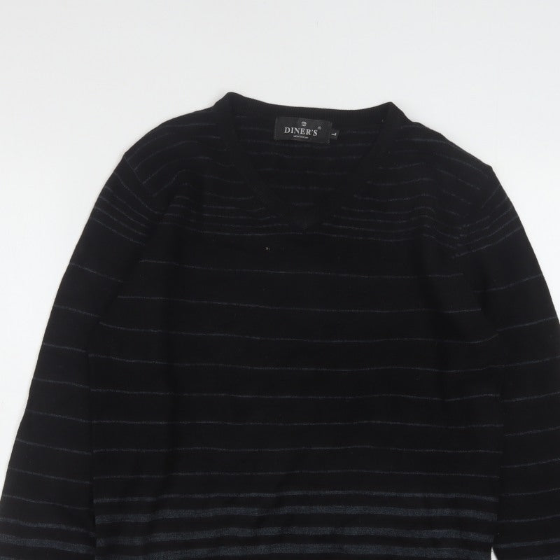 Additional view of Diner's Men's Black Striped V-Neck Knit Jumper, size L