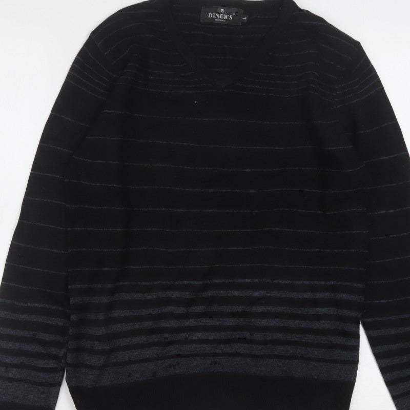 Additional view of Diner's Men's Black Striped V-Neck Knit Jumper, size L