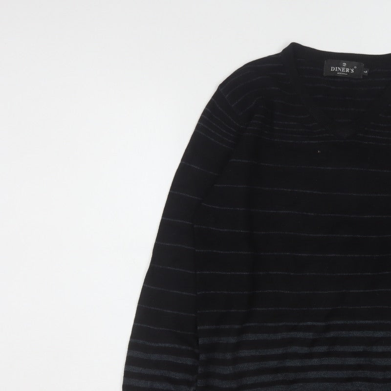 Additional view of Diner's Men's Black Striped V-Neck Knit Jumper, size L