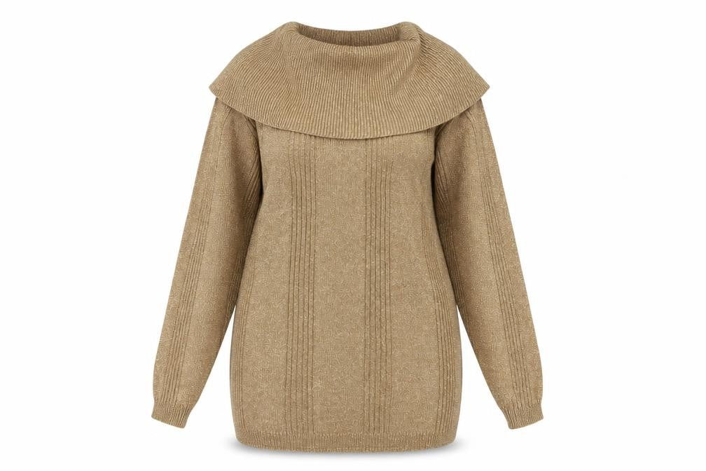 Jeanne Pierre Women Beige Cowl Neck Long Sleeve Pullover Jumper M