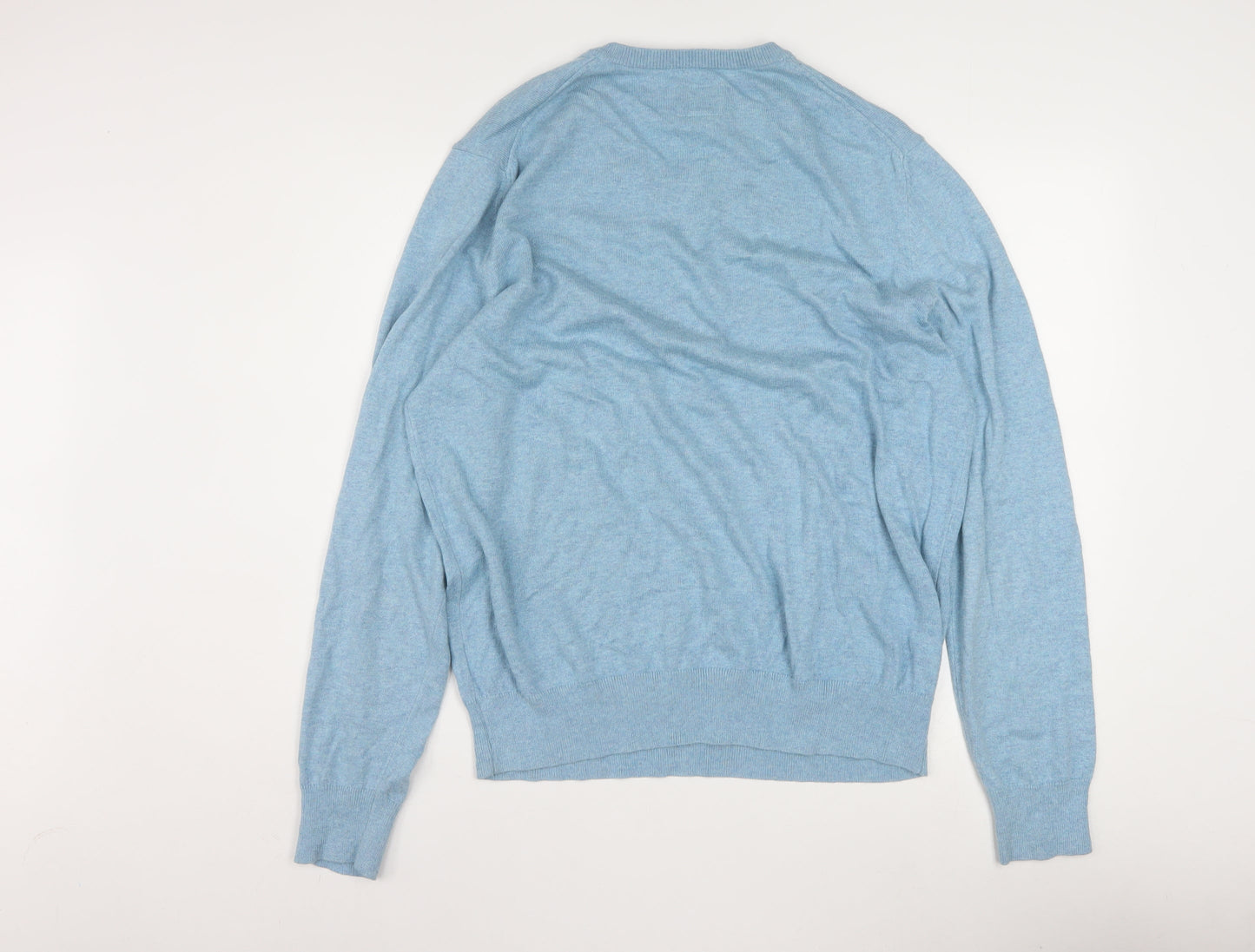St John's Bay Men's Blue V-Neck Cotton Acrylic Jumper Size L