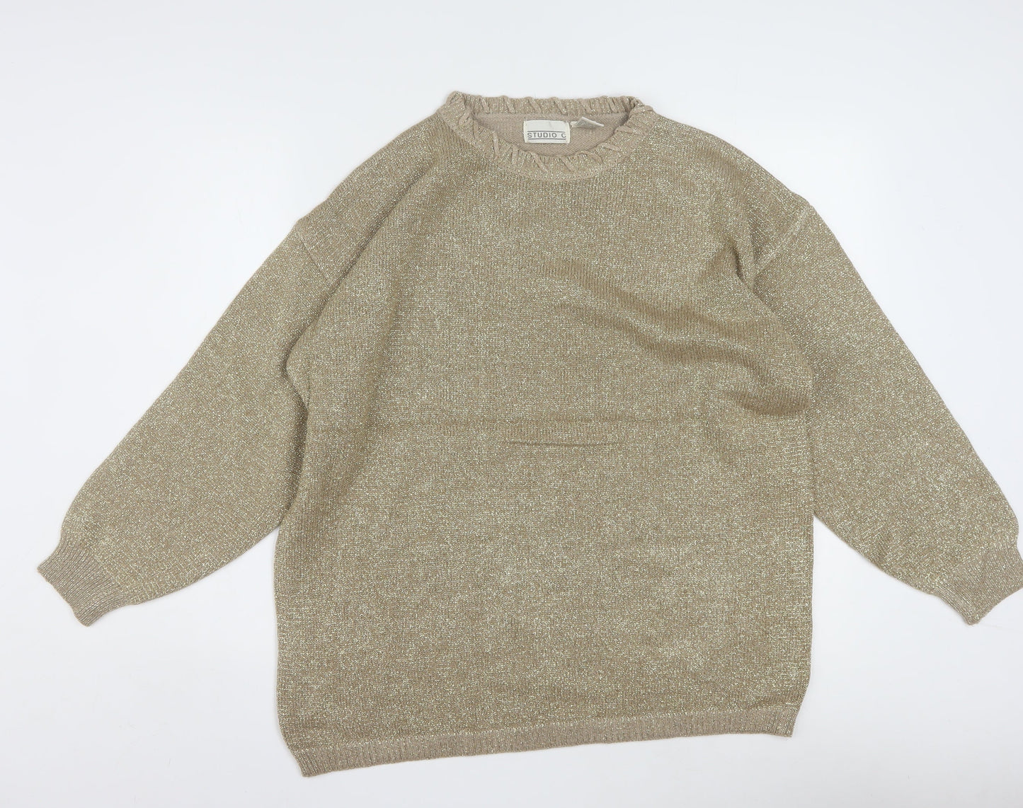 Studio C Women's Beige Metallic Knit Pullover Jumper M