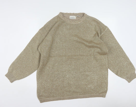 Studio C Women's Beige Metallic Knit Pullover Jumper M