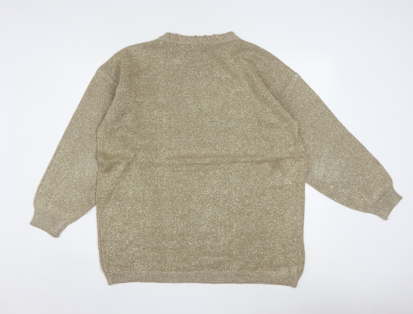 Studio C Women's Beige Metallic Knit Pullover Jumper M