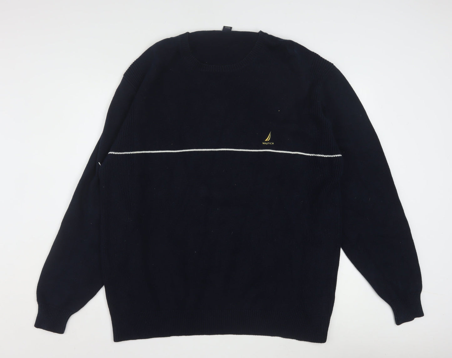 Nautica Men’s Blue Cotton Crew Neck Pullover Jumper XL