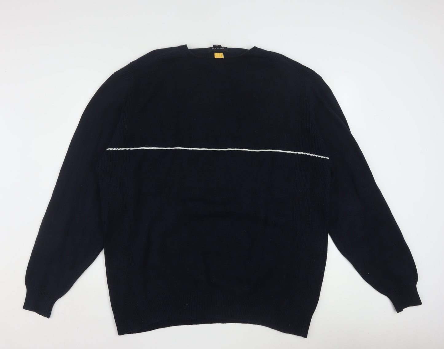 Nautica Men’s Blue Cotton Crew Neck Pullover Jumper XL