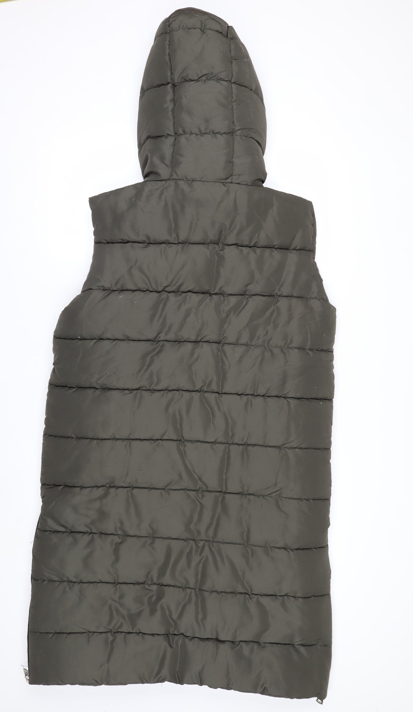 PrettyLittleThing Women Green Long Puffer Waistcoat Hooded Size M
