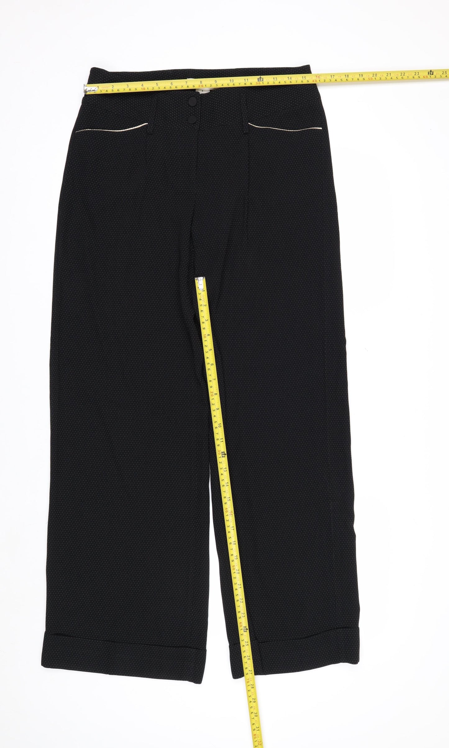 White House Black Market Womens Black Polka Dot Cropped Trousers Size 12