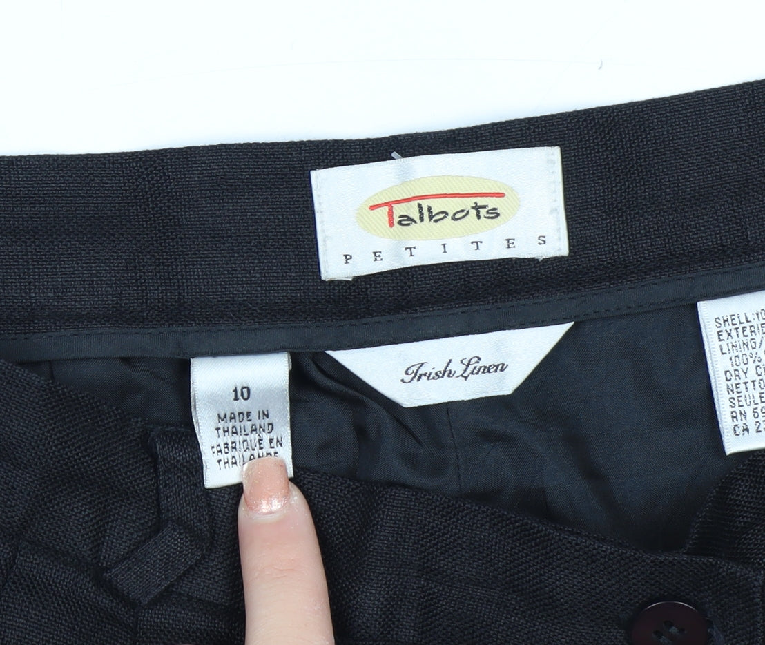 Talbots Petites Women's Black Linen Pleated Trousers Size 10