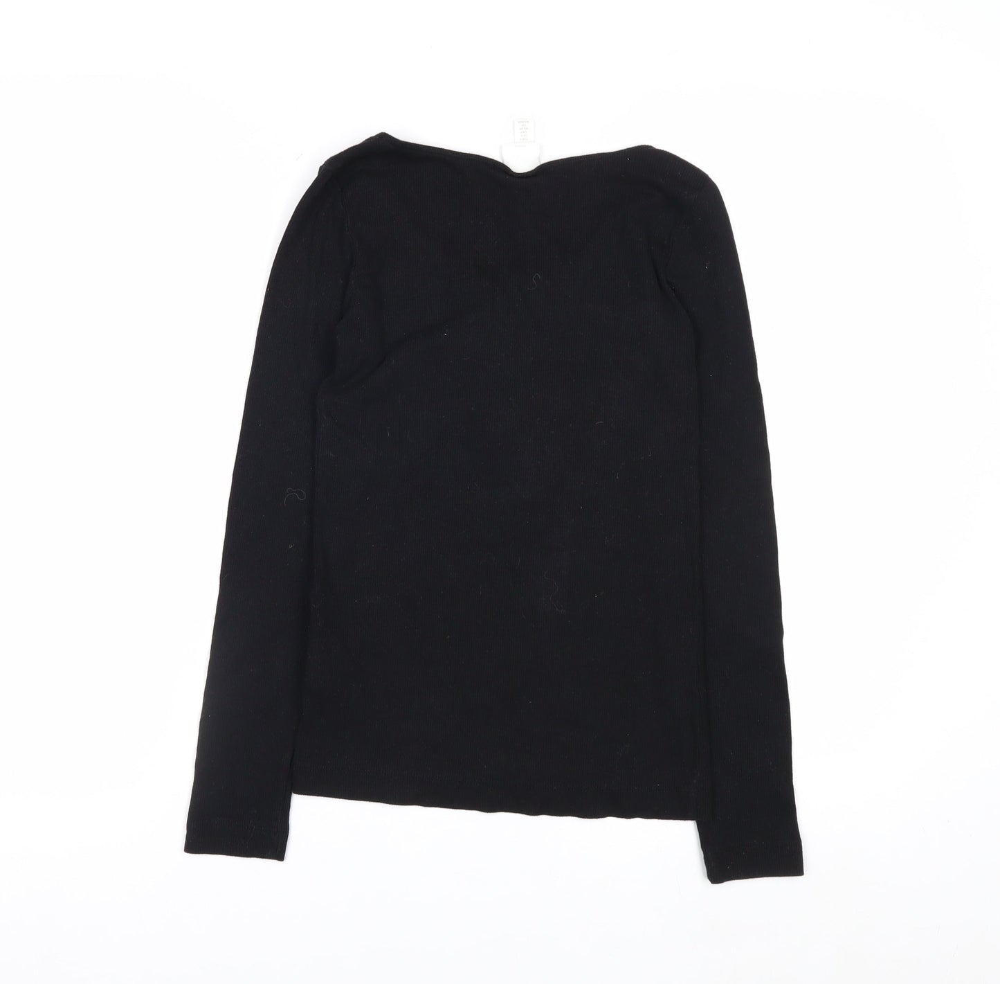 H&M Women Black Long Sleeve Henley T-Shirt Size S Cotton Blend