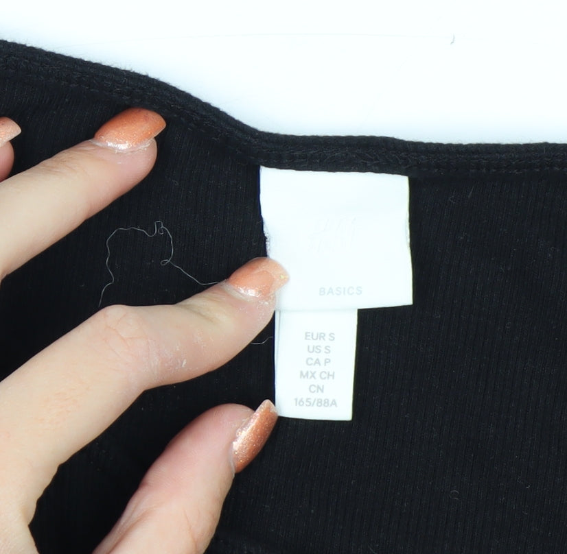 H&M Women Black Long Sleeve Henley T-Shirt Size S Cotton Blend