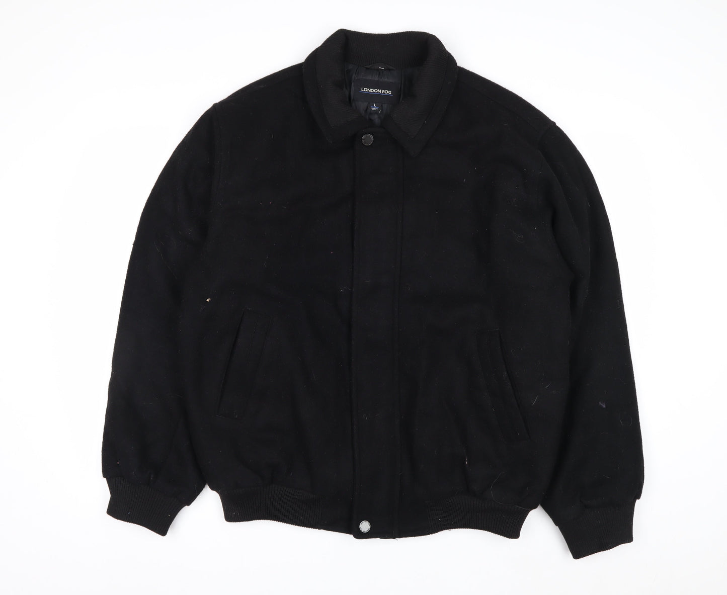 London Fog Men's Black Wool Bomber Jacket Size L Wool Blend