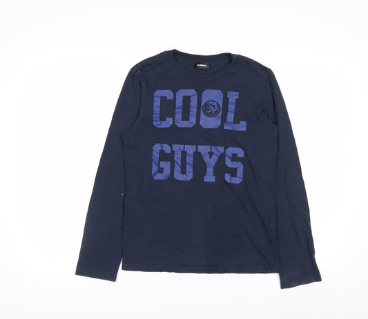 Diesel Boys Blue 12 Years Long Sleeve Cotton Graphic T-Shirt