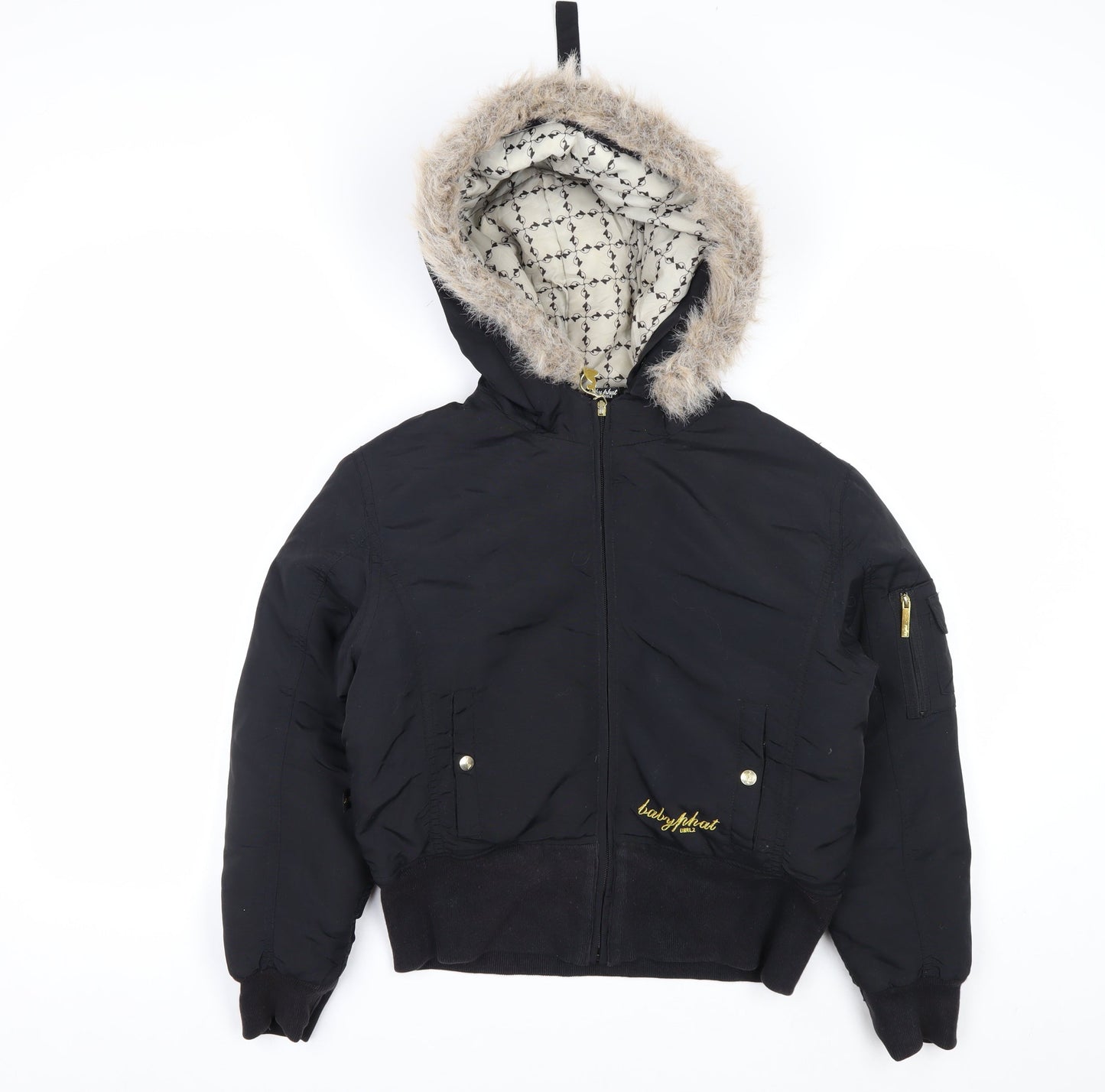 Baby Phat Women’s Black Fur Trim Hooded Puffer Jacket M