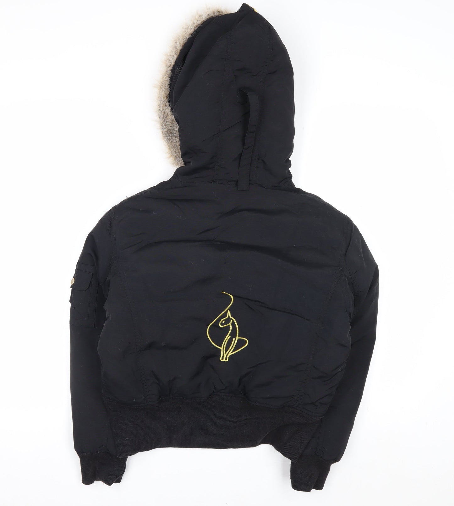 Baby Phat Women’s Black Fur Trim Hooded Puffer Jacket M
