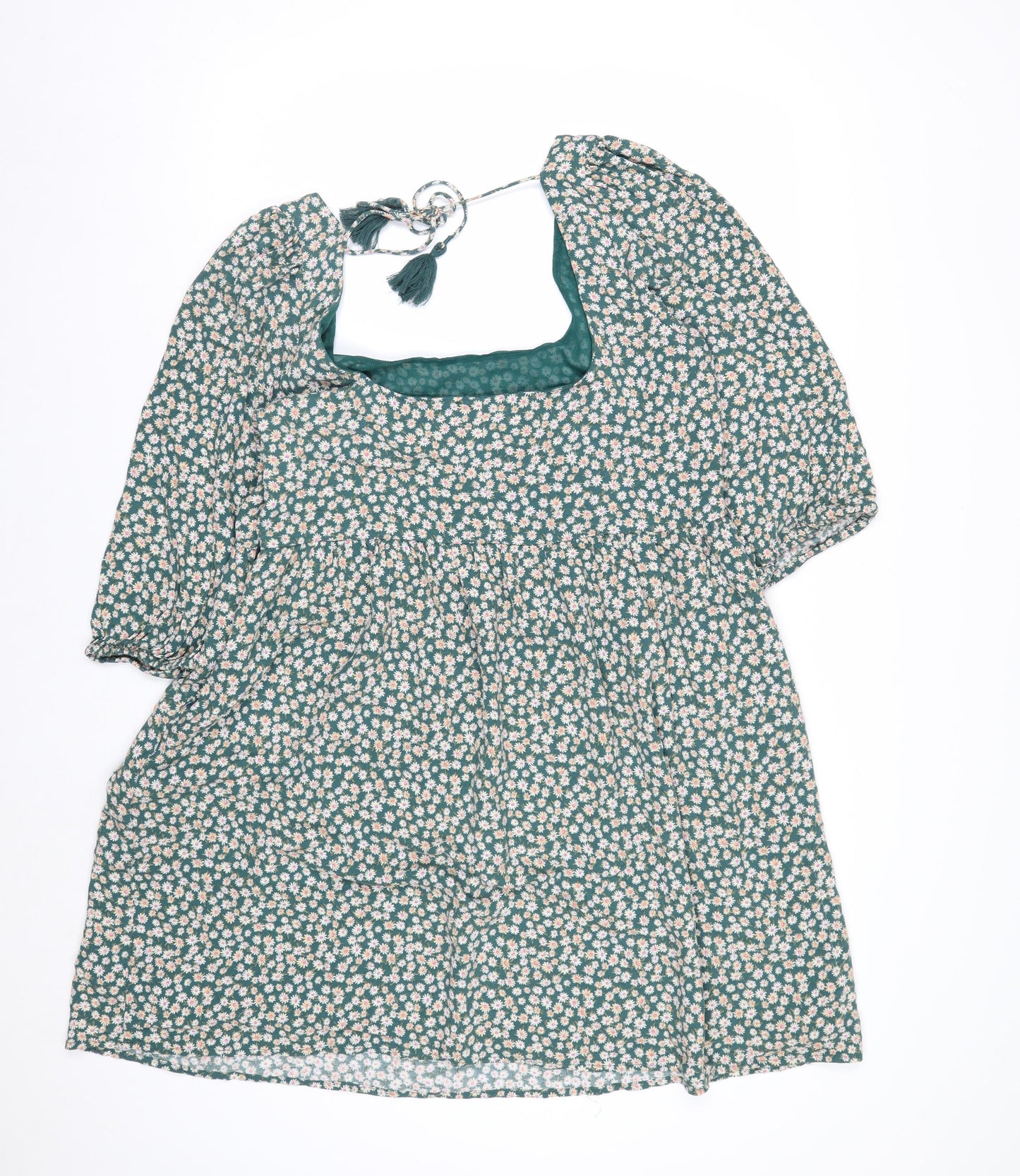 American Eagle Women’s Green Floral Puff Sleeve Tunic Blouse L