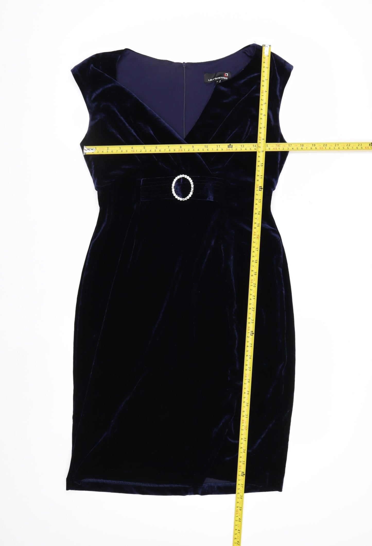 Laura Petites Women’s Blue Velvet Sheath Dress Size 12 Petites