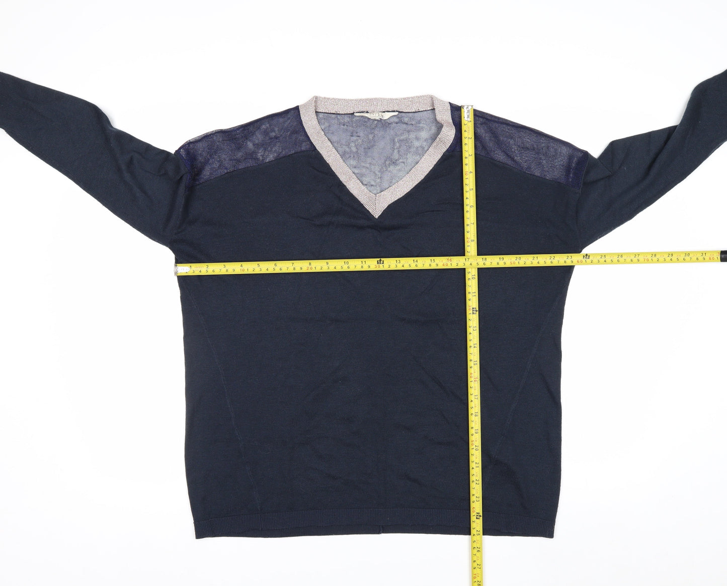 Nine by Savannah Miller Women's Blue V-Neck Long Sleeve Jumper Size 14