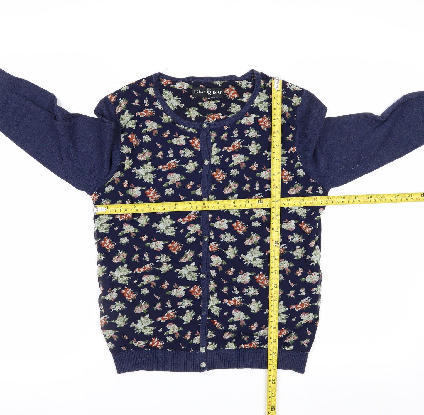 Urban Rose Women's Navy Floral Cardigan Medium Cotton Blend