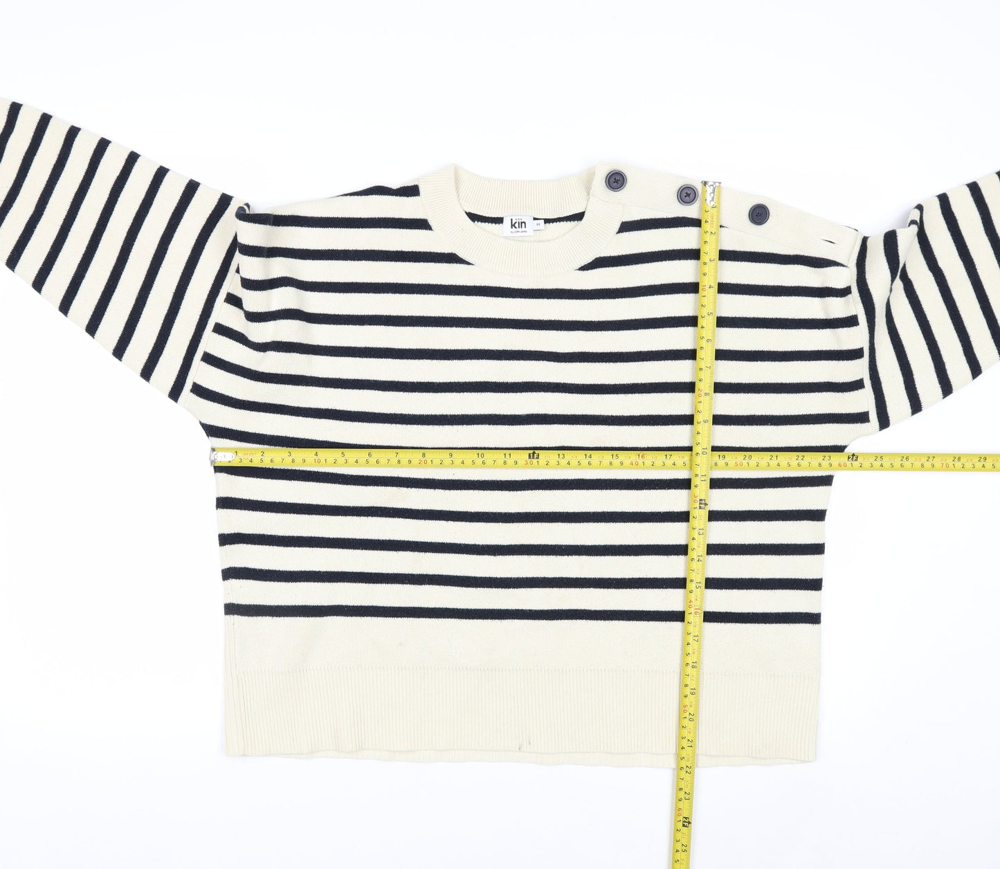 Kin by John Lewis Women Ivory Striped Pullover Jumper M