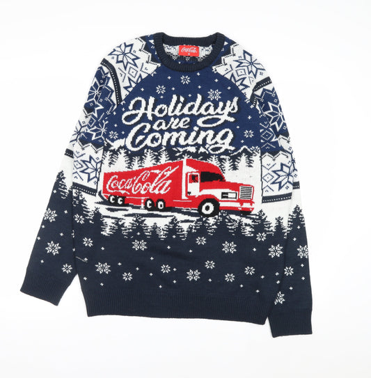 Coca-Cola Men's Blue Christmas Pullover Jumper M Winter Knit