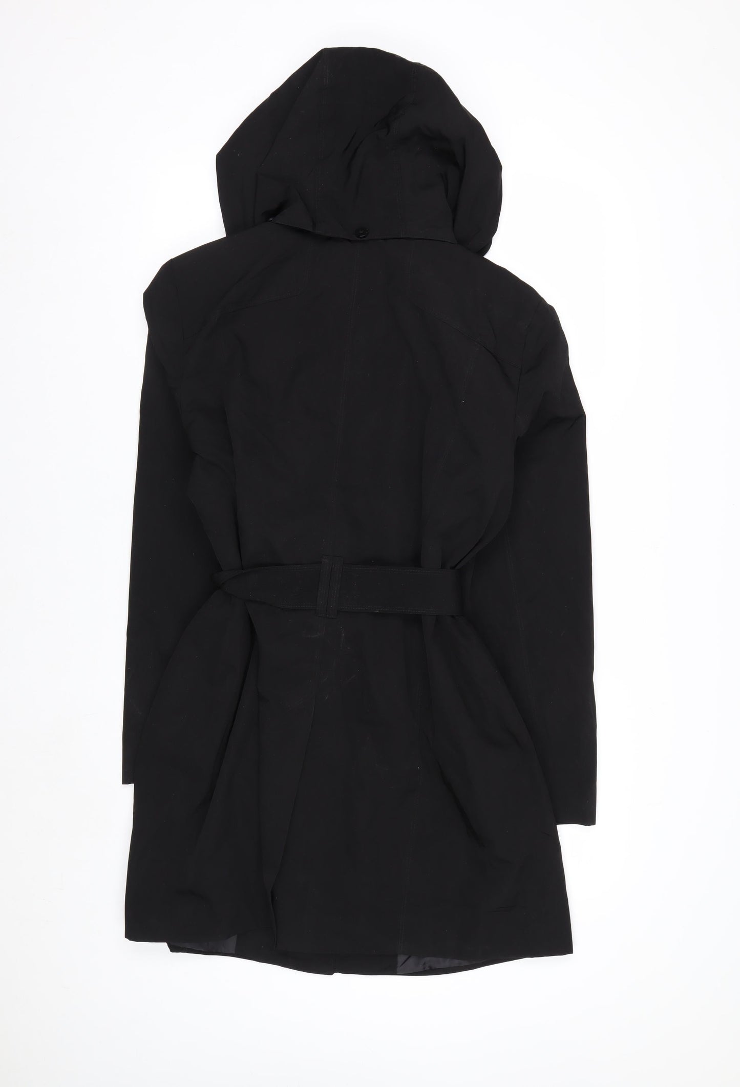 London Fog Women's Black L Hooded Belted Rain Coat