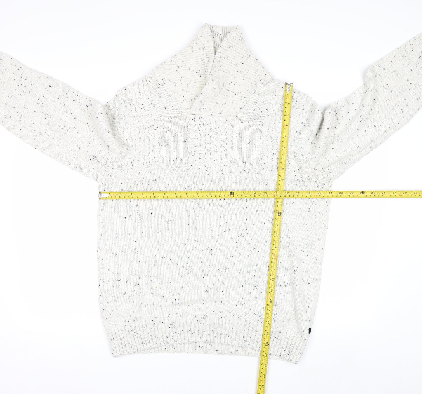 Chaps Men's White Chunky Knit Shawl Collar Jumper Size L
