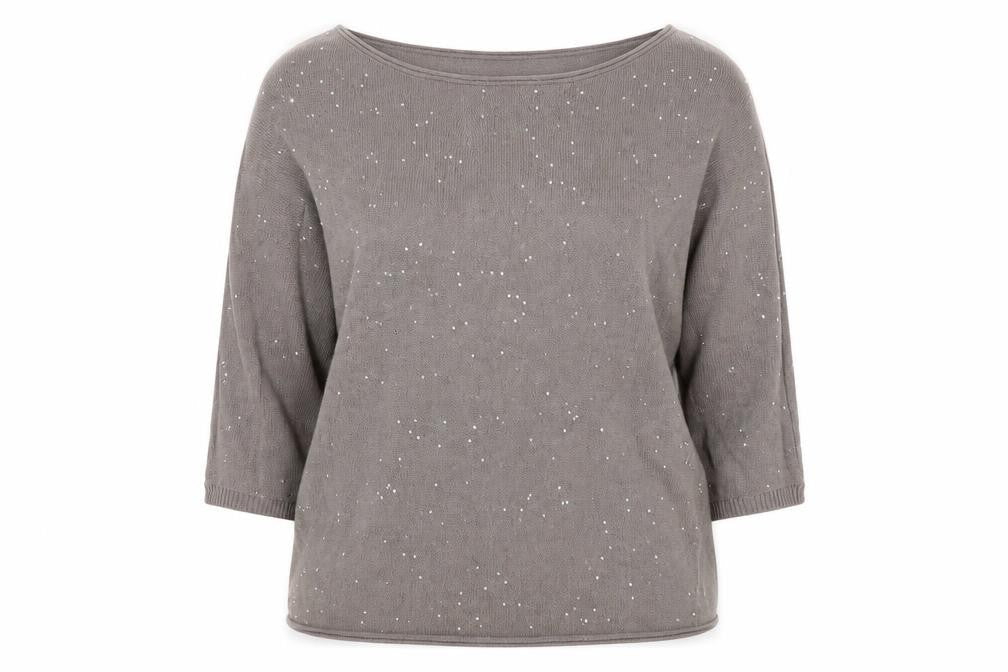 Miss Captain Trend Women’s Beige Sequin 3/4 Sleeve Cotton Jumper M