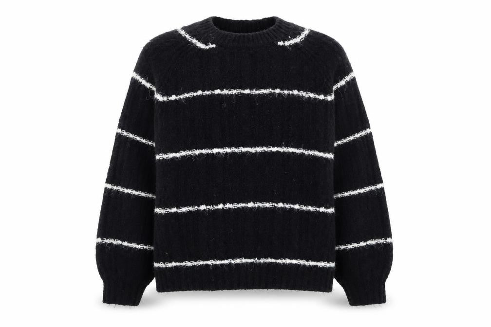 Pull&Bear Women Black Striped Chunky Knit Pullover Jumper XS