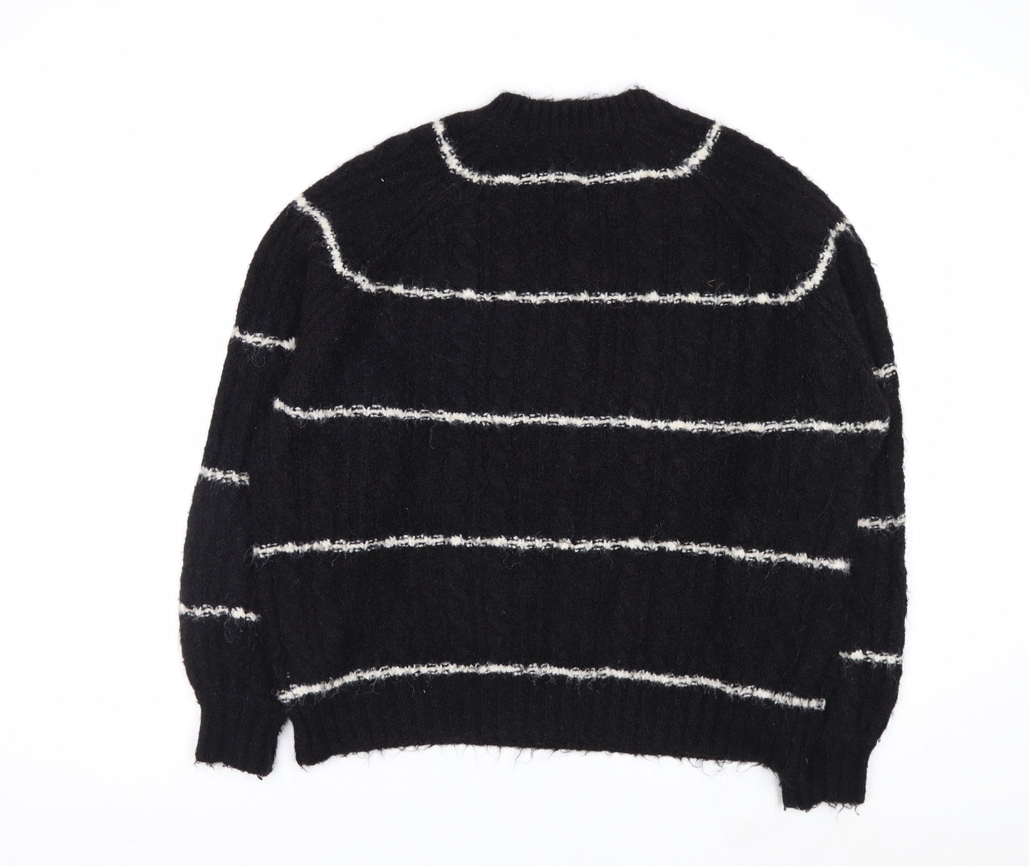 Pull&Bear Women Black Striped Chunky Knit Pullover Jumper XS