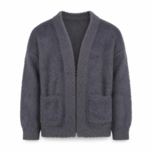 Next Girls Grey Fluffy Cardigan 8 Years Nylon Polyester Blend Stylish Soft Knit