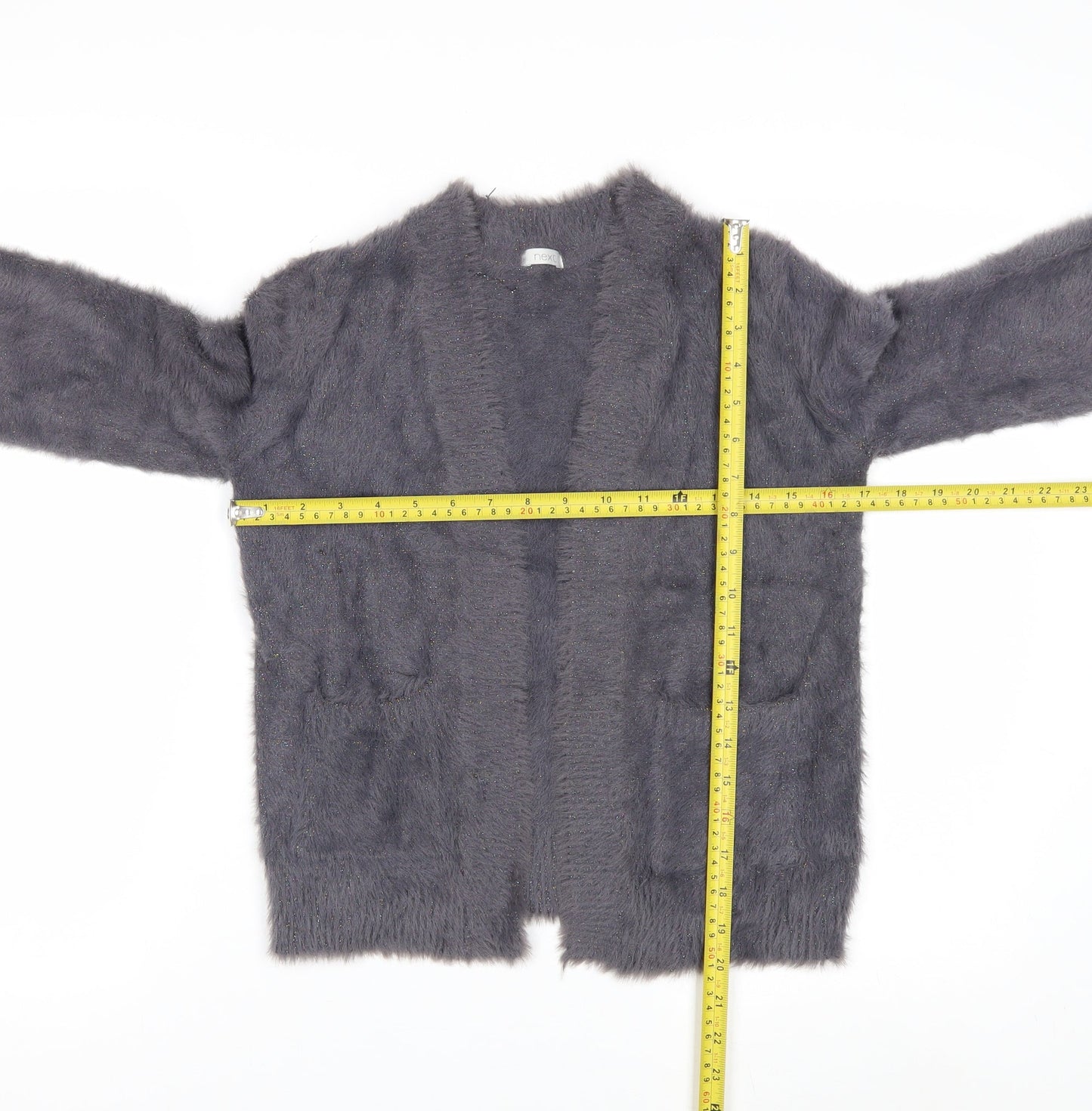 Next Girls Grey Fluffy Cardigan 8 Years Nylon Polyester Blend Stylish Soft Knit