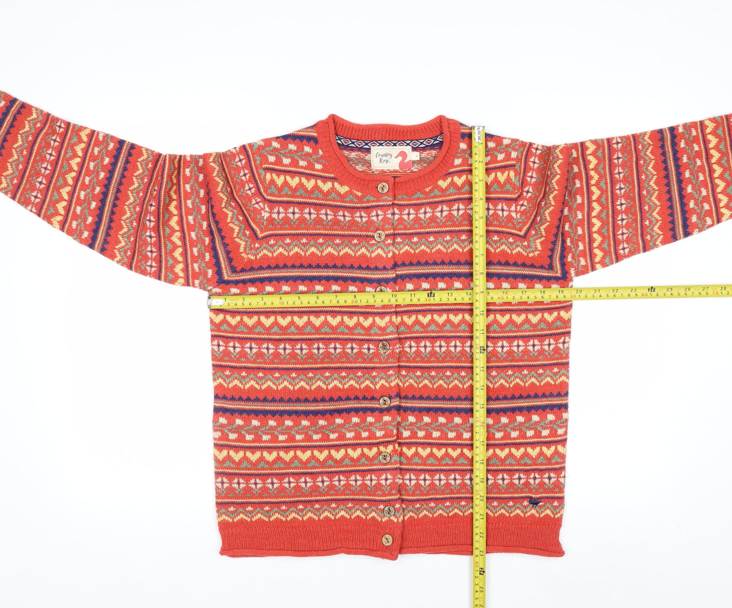 Country Rose Women's Red Fair Isle Knit Cardigan Size S