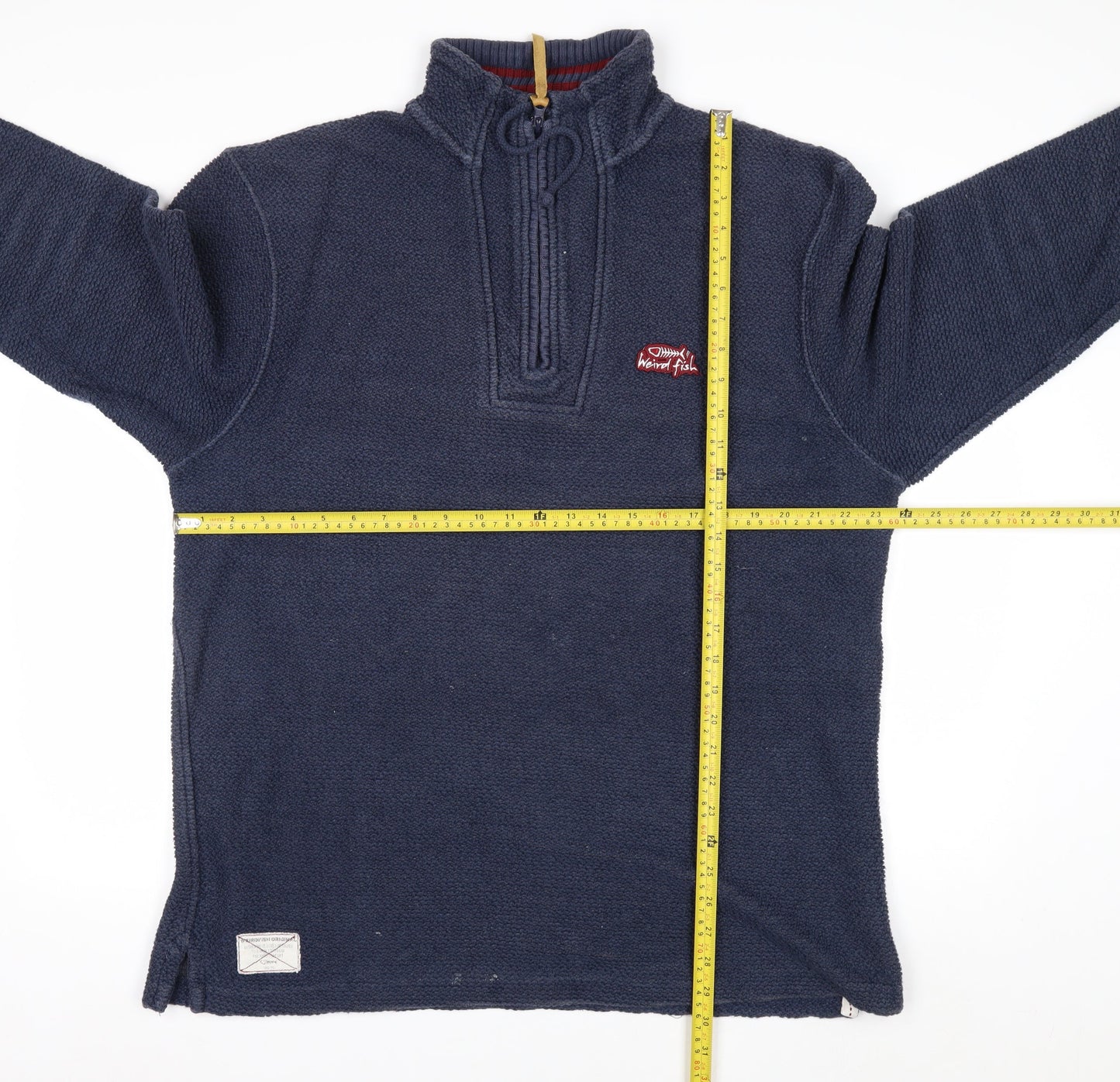 Weird Fish Mens Blue 1/4 Zip Waffle Knit Jumper Size L