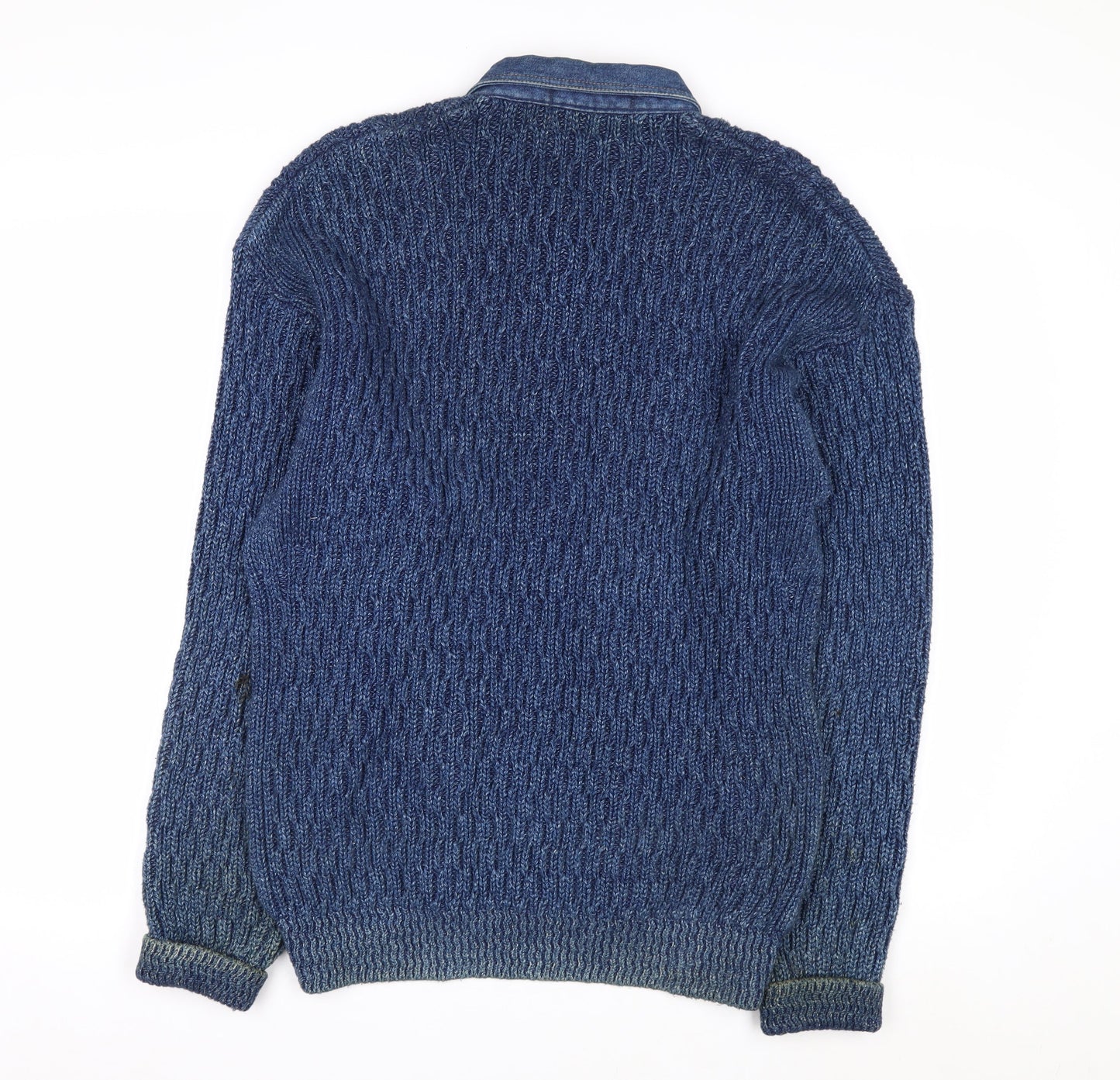 Blue Willi’s Men’s Blue Cable-Knit Henley Cotton Jumper S