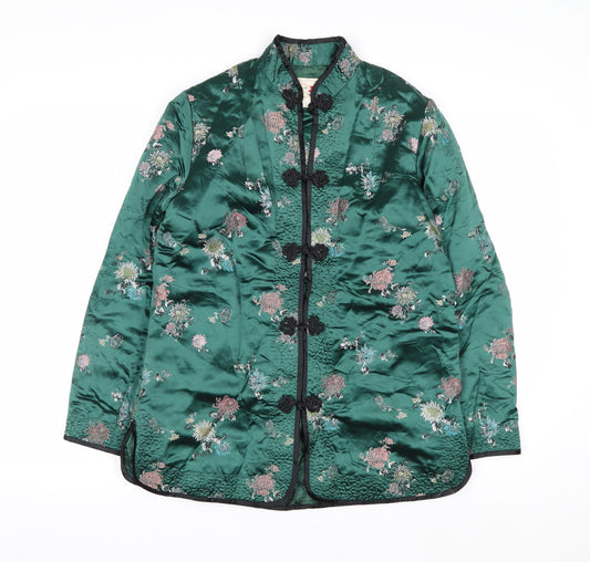Peony Brand Women's Green Floral Embroidered Cardigan M