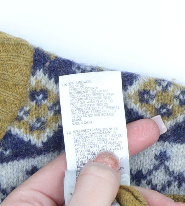 White Stuff Men's Mustard Fair Isle Wool Jumper Small Crew Neck Knit
