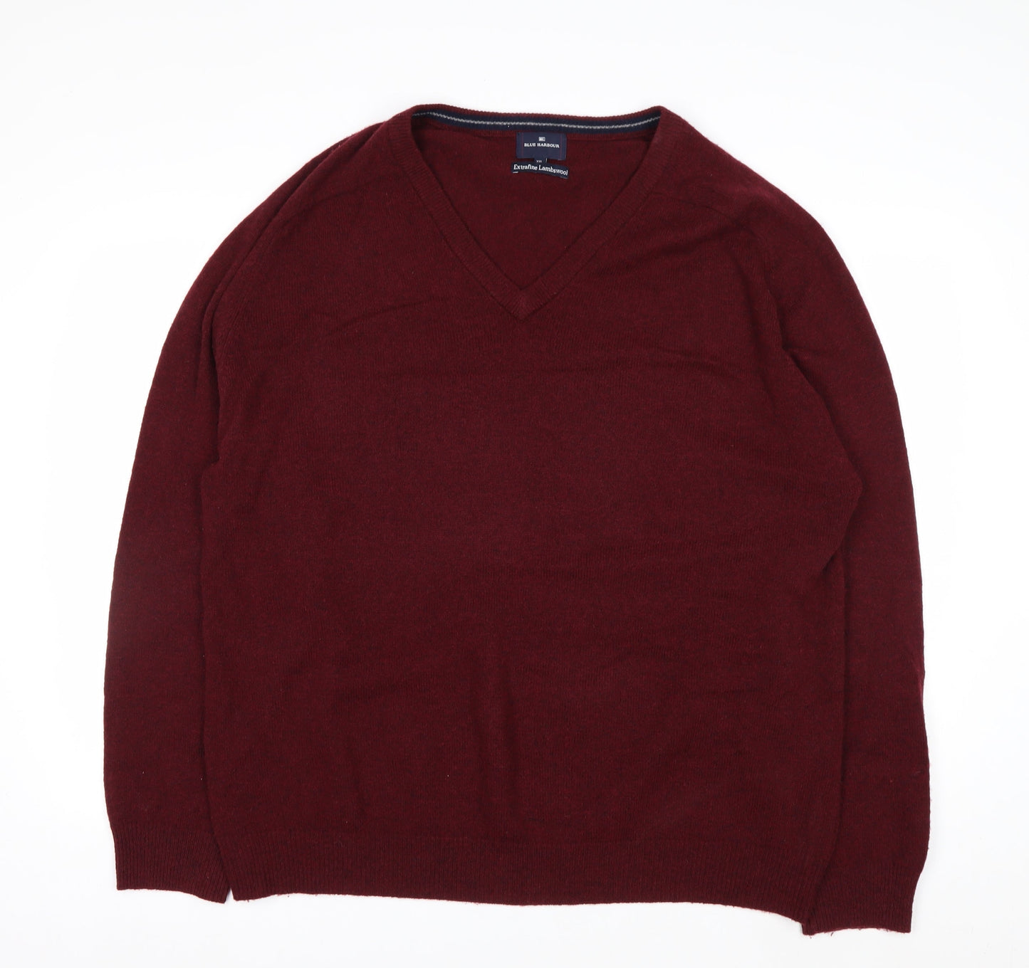 Marks and Spencer Blue Harbour Men's Red 2XL V-Neck Lambswool Jumper