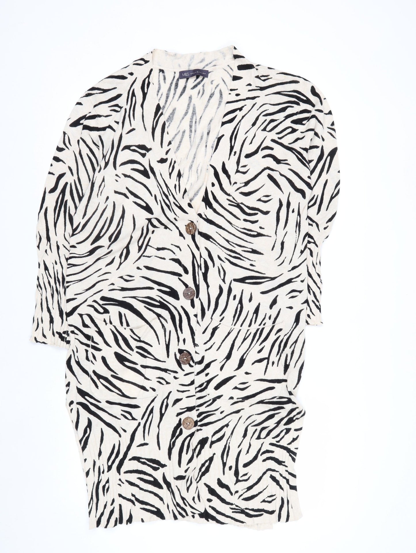 Marks and Spencer Women Beige Animal Print Viscose Linen Cardigan L