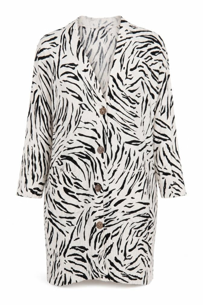 Marks & Spencer Women Beige Animal Print Viscose Linen Cardigan L