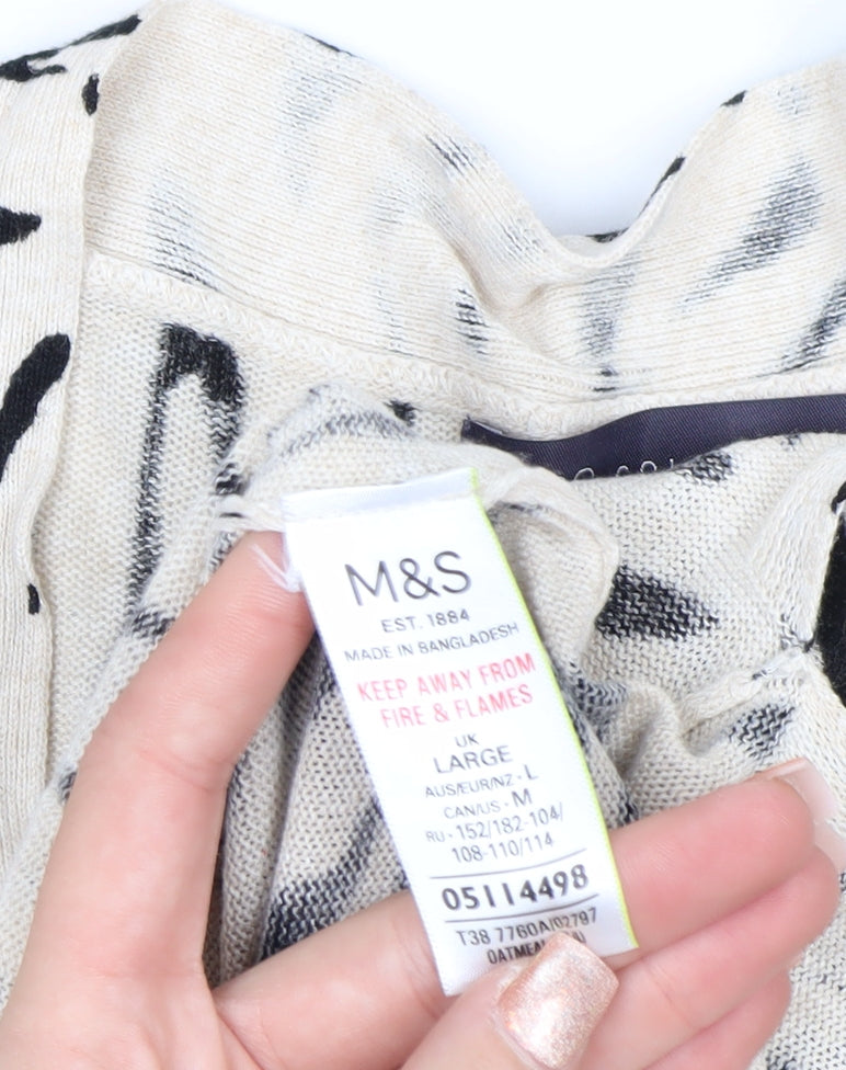 Marks and Spencer Women Beige Animal Print Viscose Linen Cardigan L