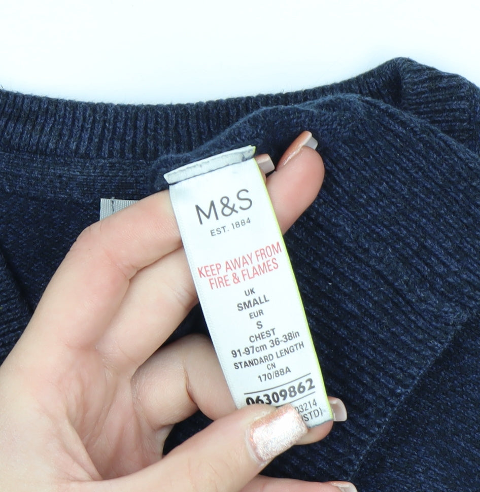 Marks and Spencer Men's Blue Cotton Sleeveless V-Neck Vest Jumper Size S