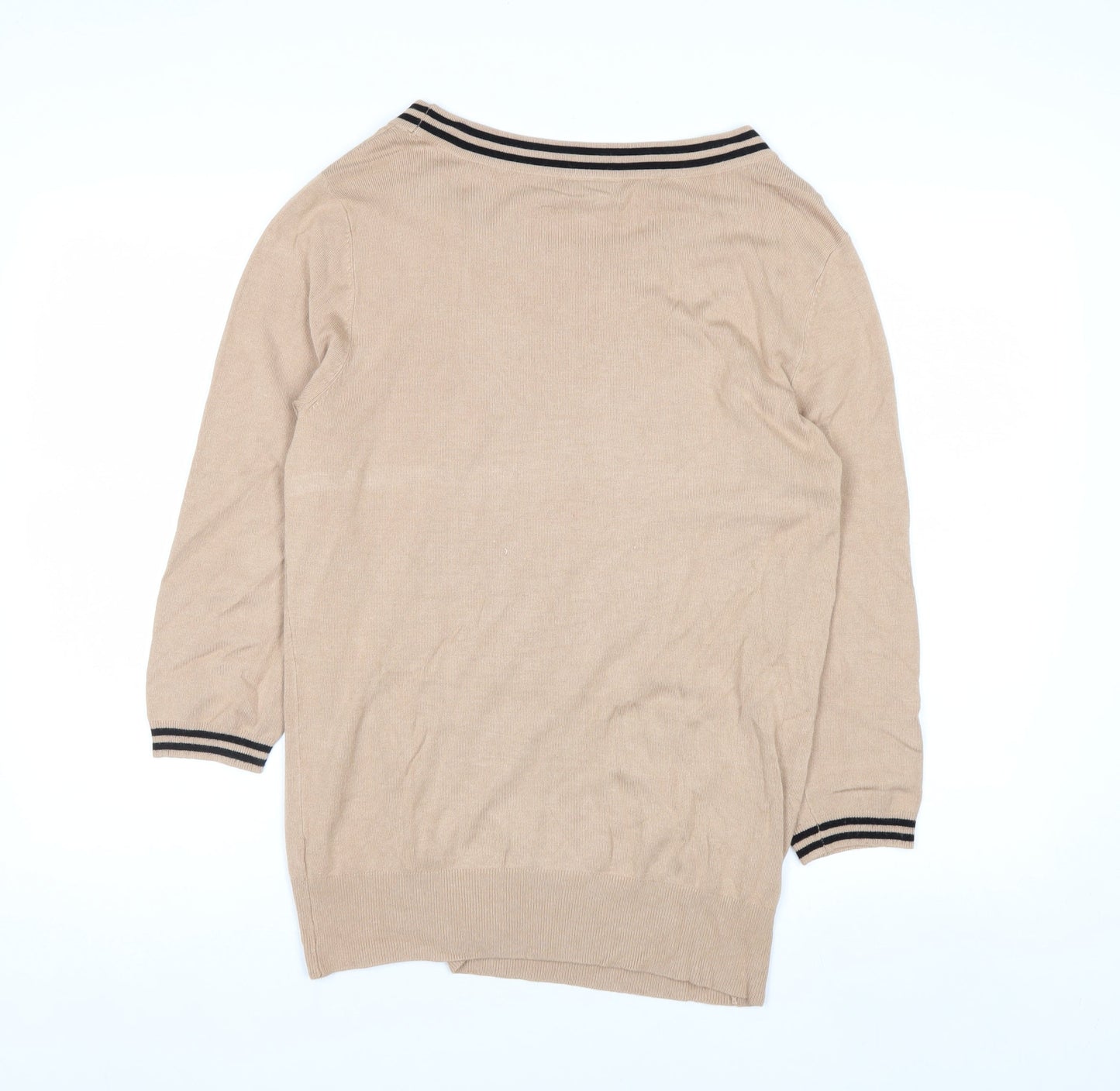Wallis Women’s Beige 3/4 Sleeve Bow Trim Boat Neck Jumper Size 16