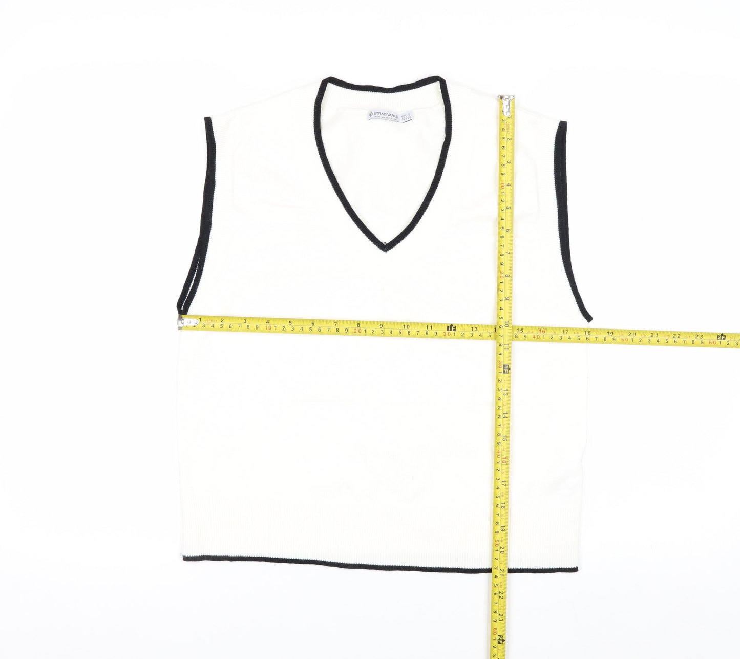 Stradivarius Women's White V-Neck Sleeveless Knit Vest Size 8