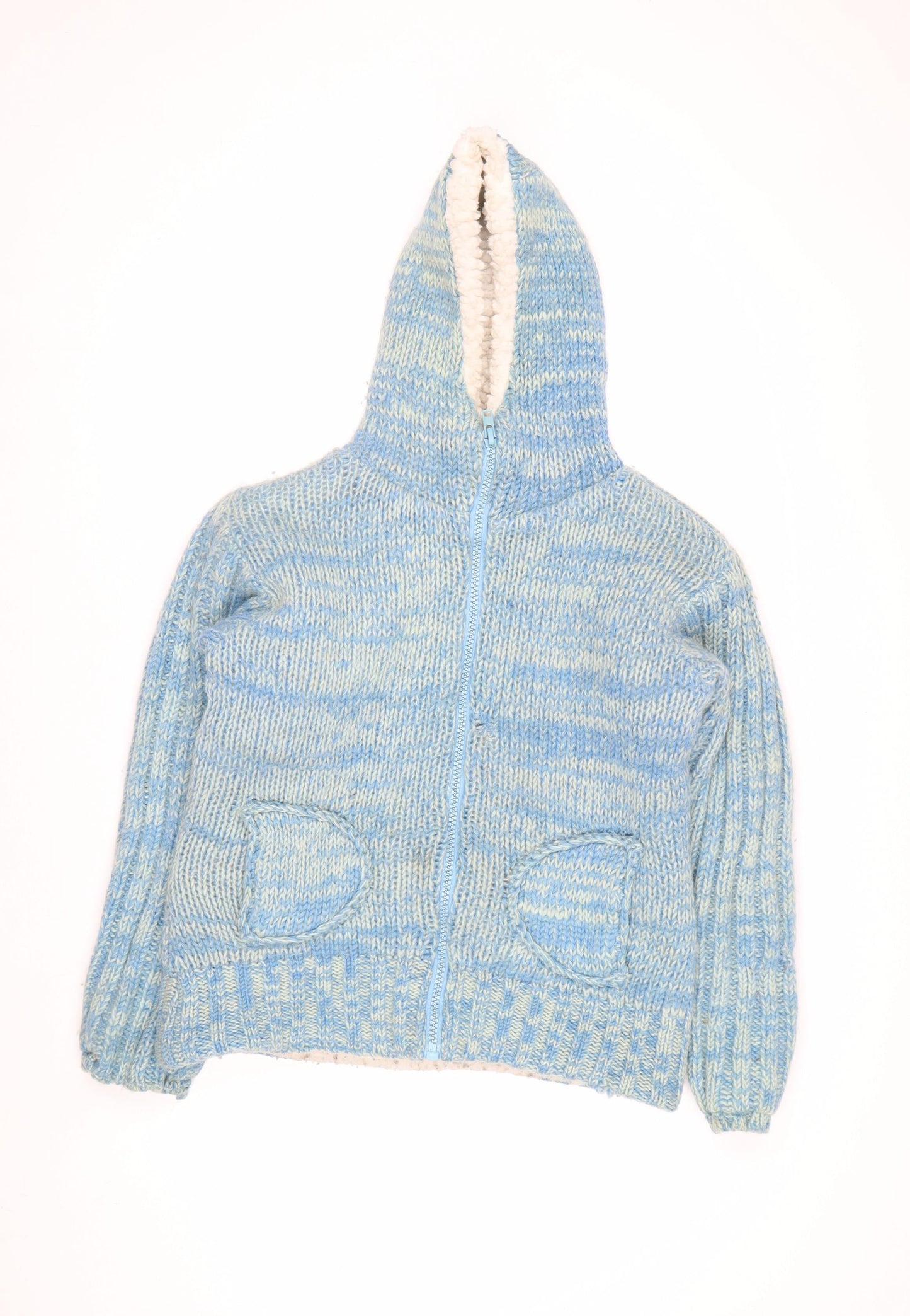 Joe Browns Women Blue Wool Hooded Chunky-Knit Full Zip Jumper M
